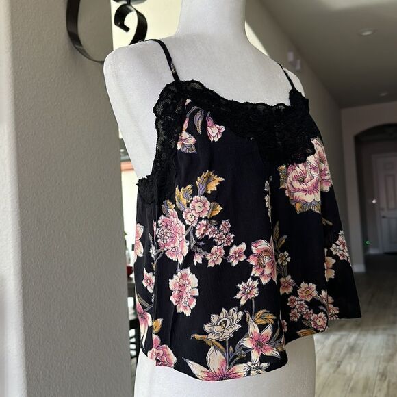 NWT Billabong Side by Side Tank Floral Black Lace Cropped Romantic Straps L - Picture 6 of 16